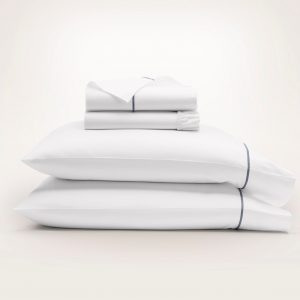 Bollandbranch Percale Embellished Sheet Set - White/Mineral Embroidered
