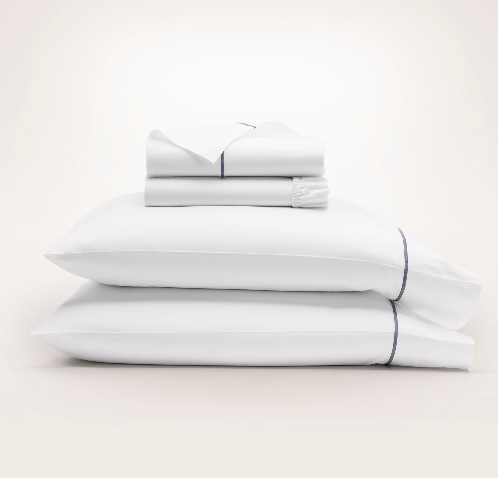 Bollandbranch Percale Embellished Sheet Set - White/Mineral Embroidered
