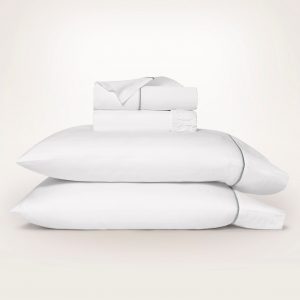 Bollandbranch Percale Embellished Sheet Set - White/Shore Embroidered