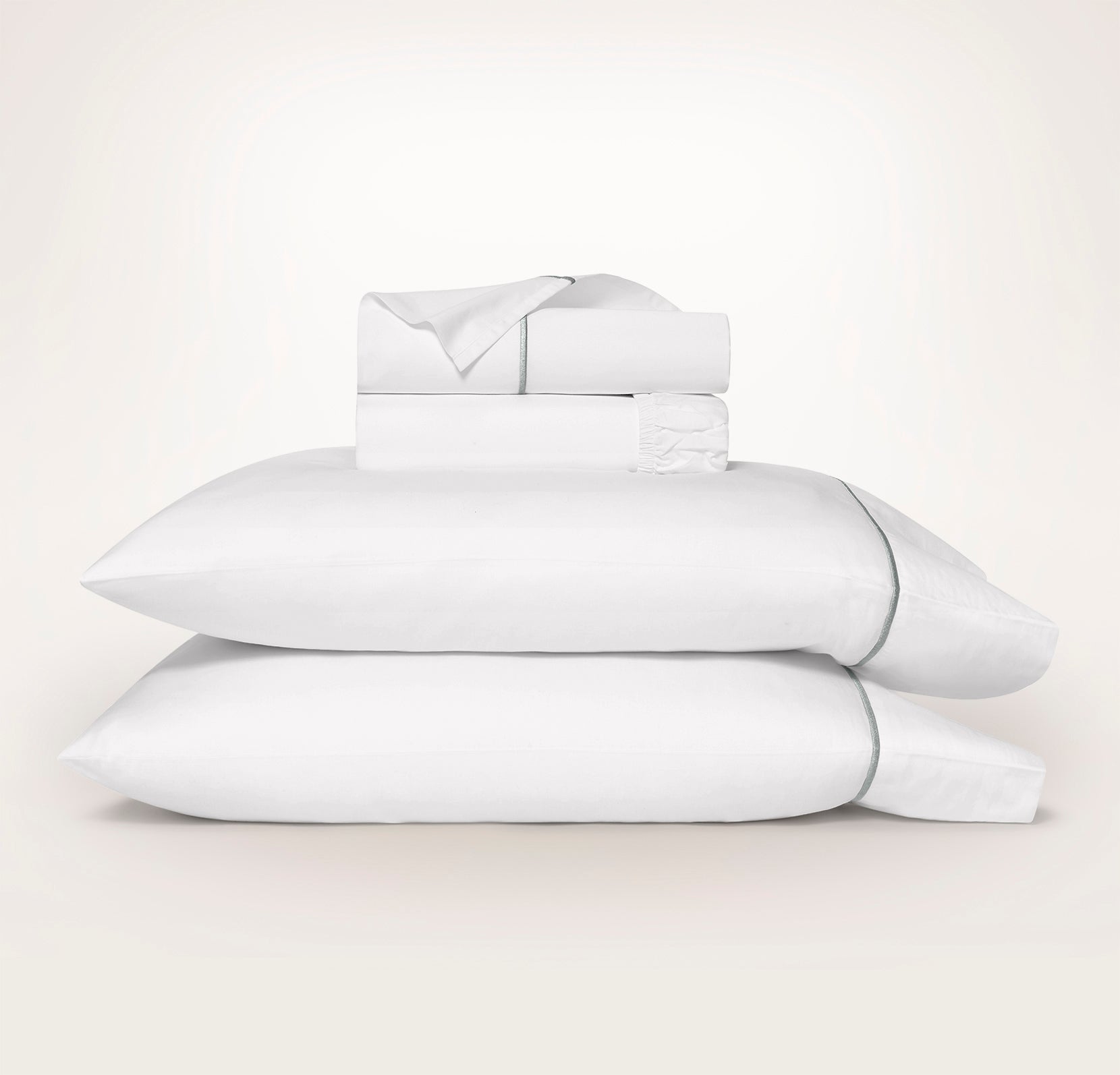 Bollandbranch Percale Embellished Sheet Set - White/Shore Embroidered