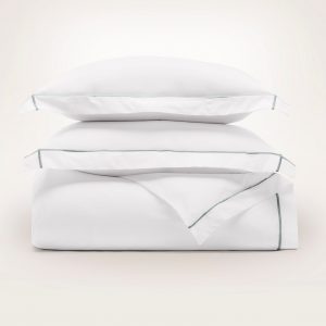 Bollandbranch Percale Embellished Duvet Set - White/Shore Embroidered