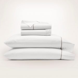 Bollandbranch Percale Embellished Sheet Set - White/Oak Embroidered