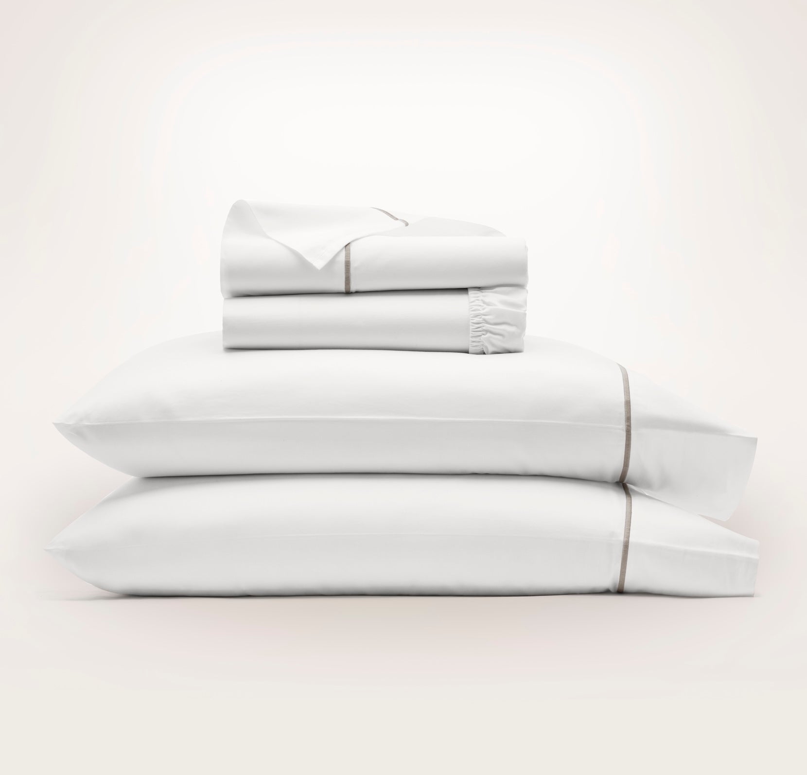 Bollandbranch Percale Embellished Sheet Set - White/Oak Embroidered
