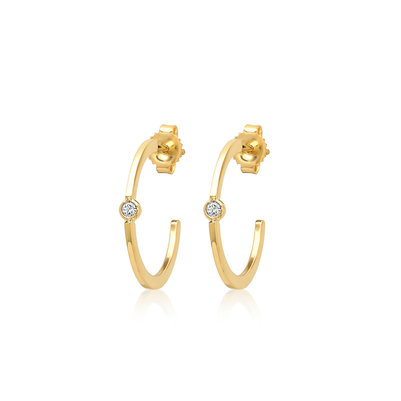 Jennifer Meyer Small Hoops with Diamond Bezel Accent