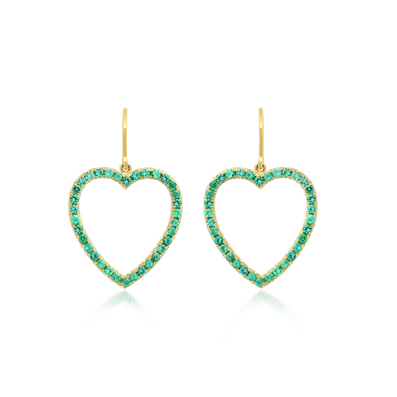 Jennifer Meyer Large Emerald Open Heart Drop Earrings