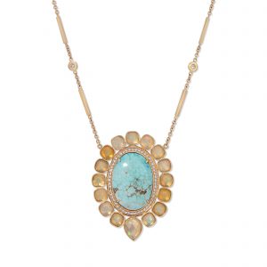 Jacquie Aiche Turquoise Oval Faceted Opal Blossom Necklace