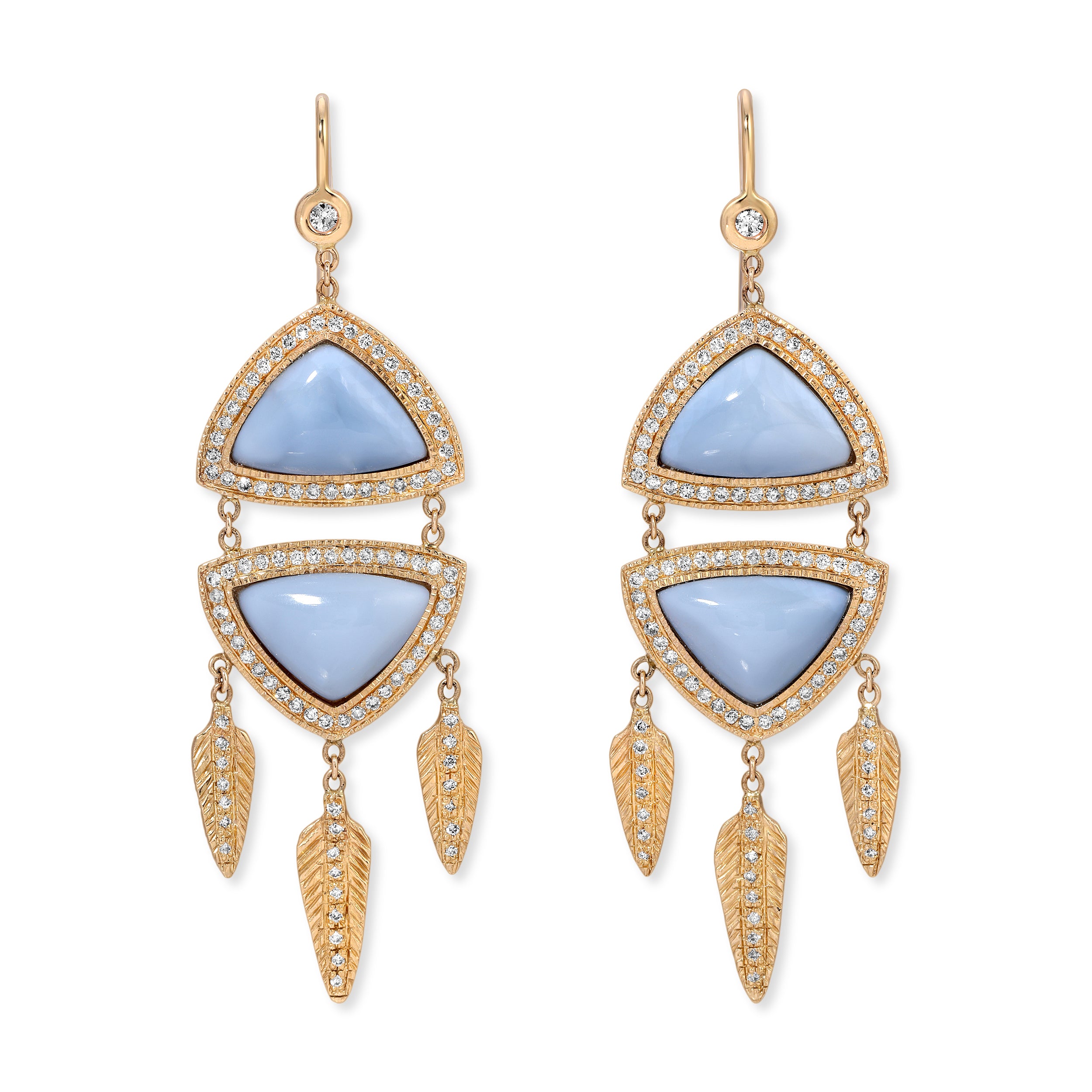 Jacquie Aiche Pave Blue Opal Triangle Feather Dangle Earrings