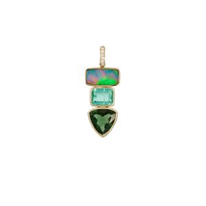 Jacquie Aiche Pave Diamond Opal + Green Tourmaline Triple Step Charm
