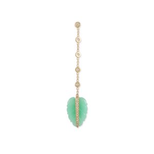 Jacquie Aiche Pave Chrysoprase Leaf 5 Diamond Drop Stud Earring