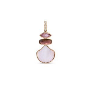 Jacquie Aiche Pave Diamond Pink Tourmaline + Carved Shell Triple Step Charm