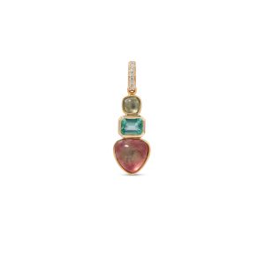 Jacquie Aiche Pave Diamond Pink + Green Tourmaline Triple Step Charm