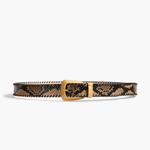 Khaite Benny Belt with Whipstitch in Python-Embossed Taupe and Gold