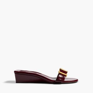 Khaite Manhattan Sandal in Bordeaux Glazed Leather