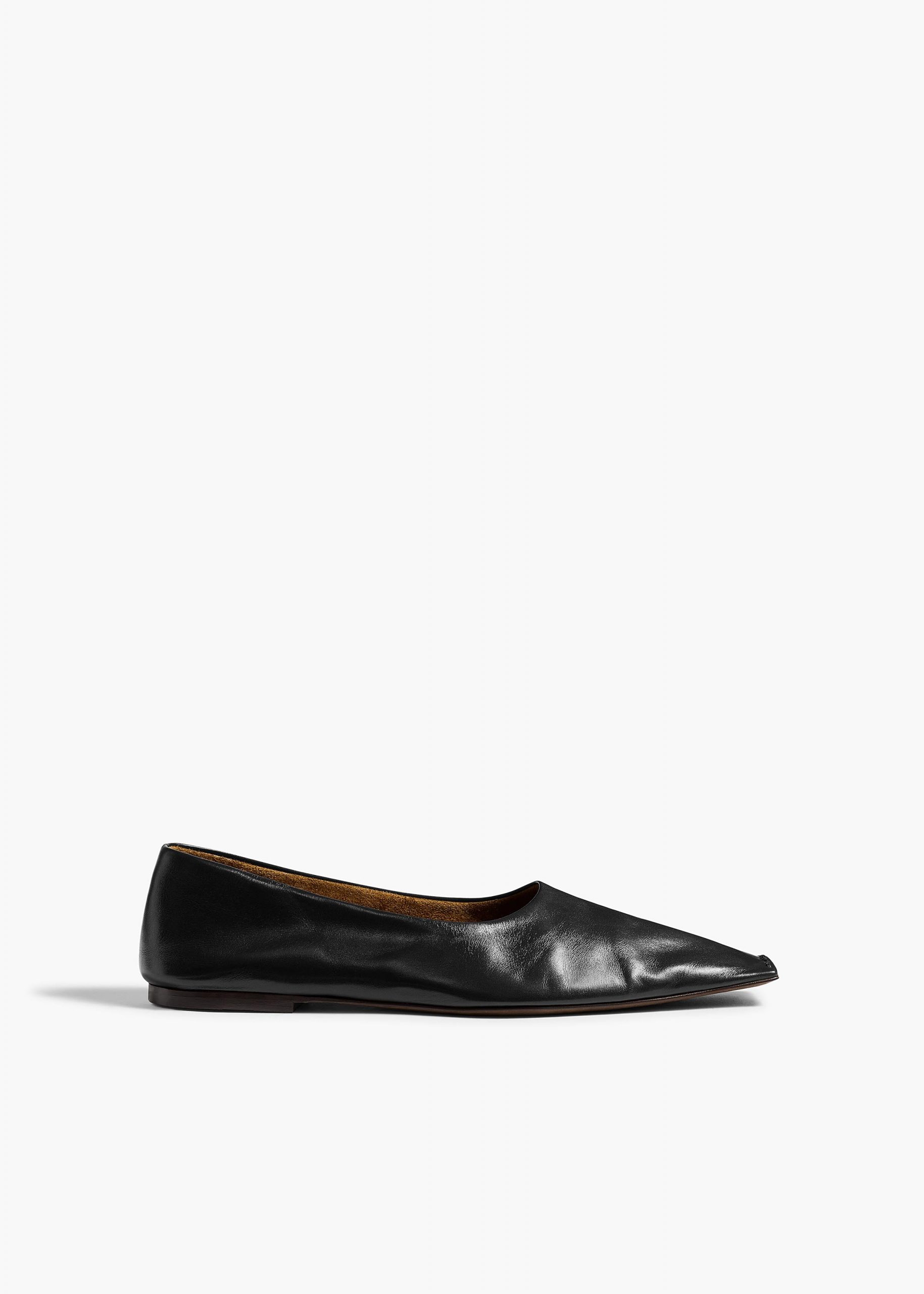 Khaite Marlene Ballerina in Black Glazed Leather