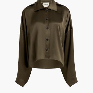 Khaite Bodine Top in Dark Olive Silk