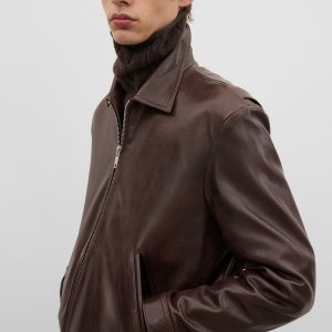 Toteme Studio Zip leather jacket brown