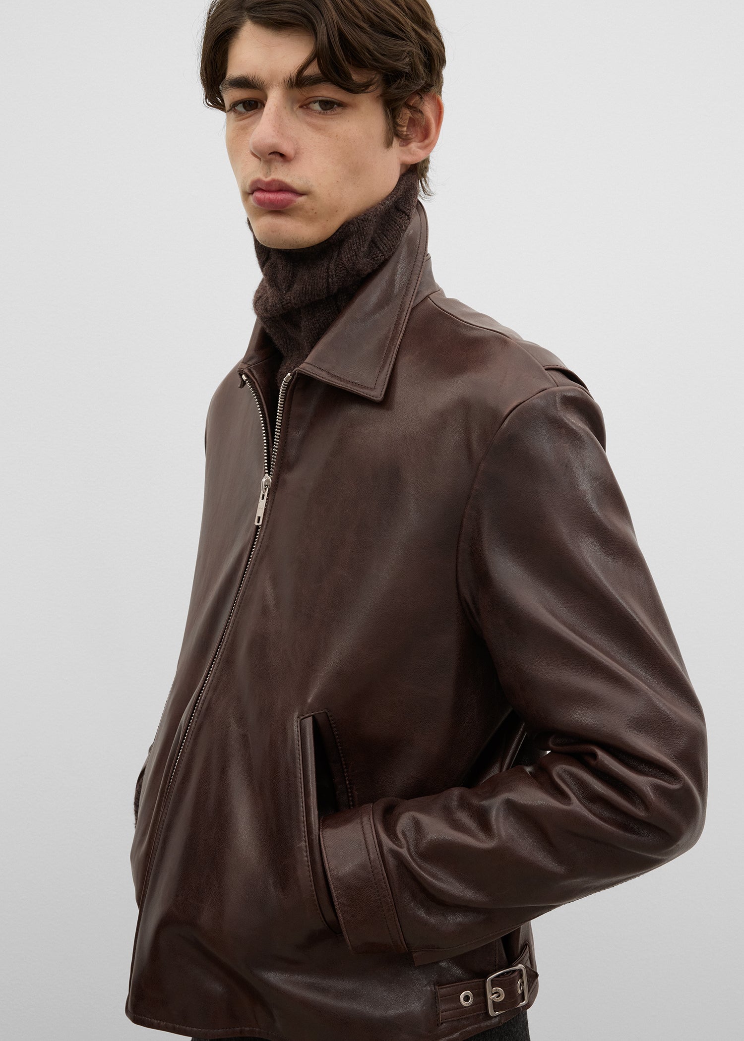Toteme Studio Zip leather jacket brown