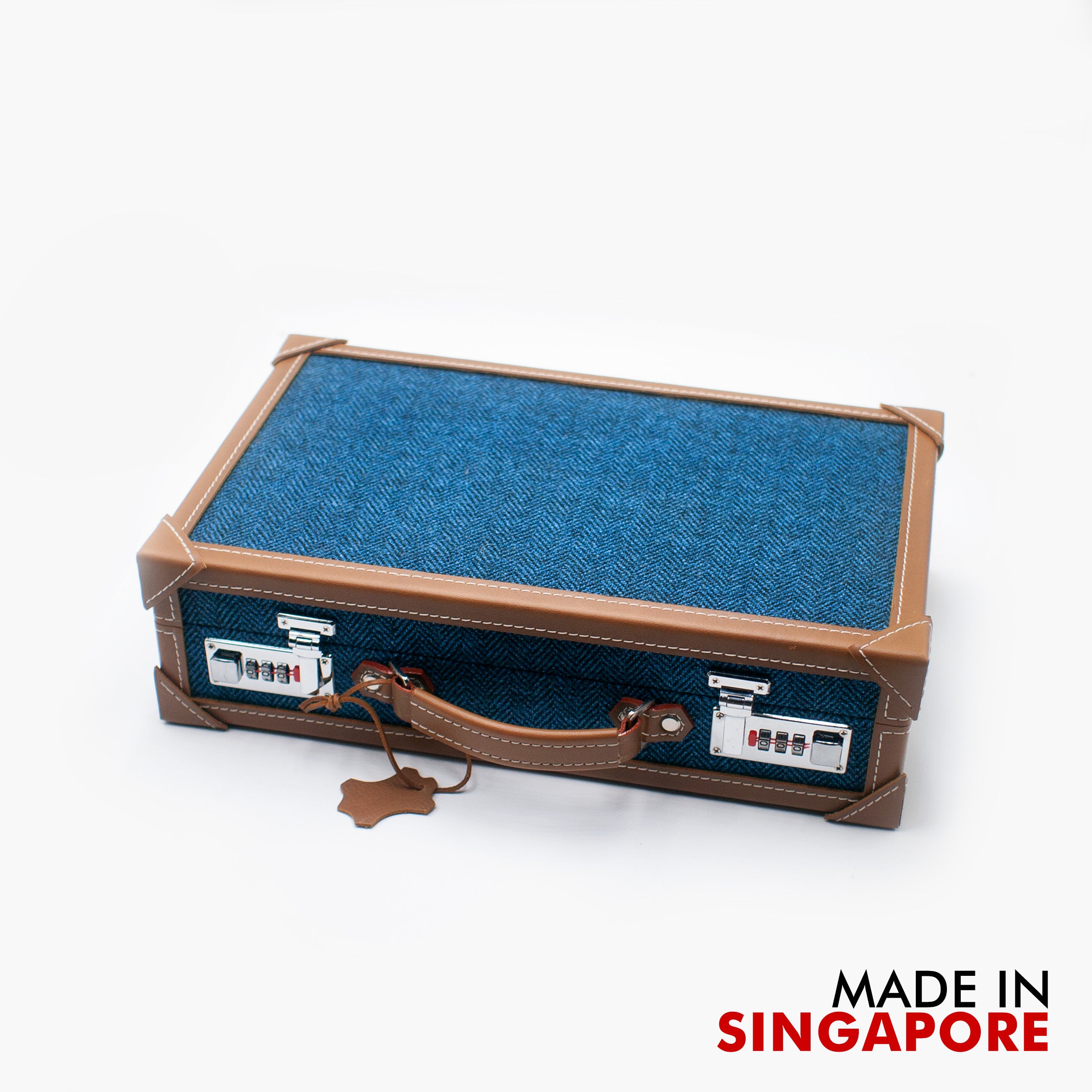Vario Herringbone Cobalt Blue 10 Slot Watch Carrying Case