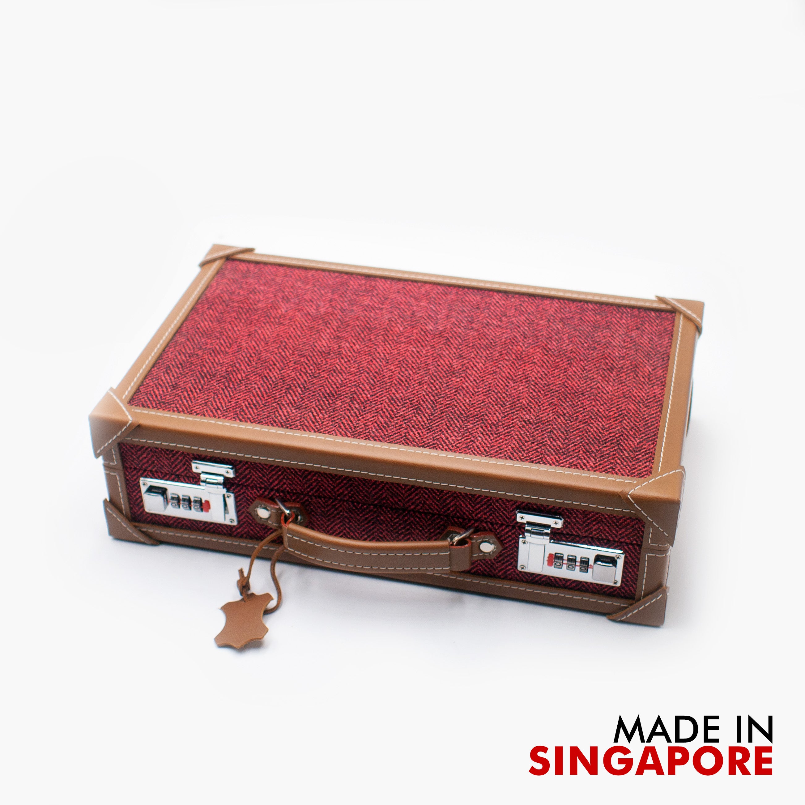 Vario Herringbone Cardinal Red 10 Slot Watch Carrying Case