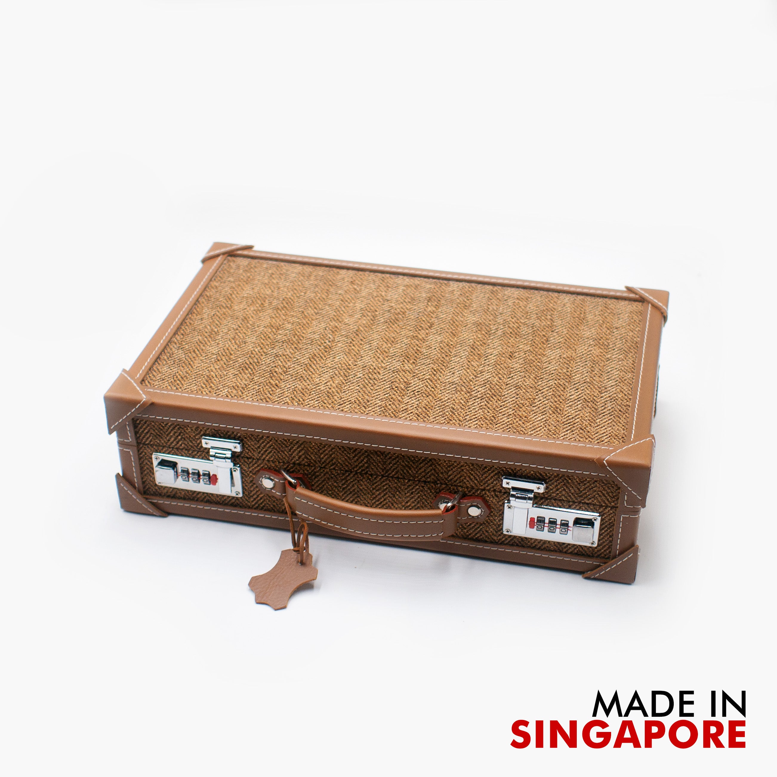 Vario Herringbone Saddle Brown 10 Slot Watch Carrying Case