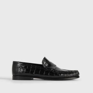 Toteme Studio Moccasin croco-embossed loafers black