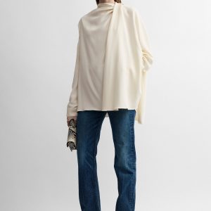 Toteme Studio Asymmetric draped cady blouse ecru