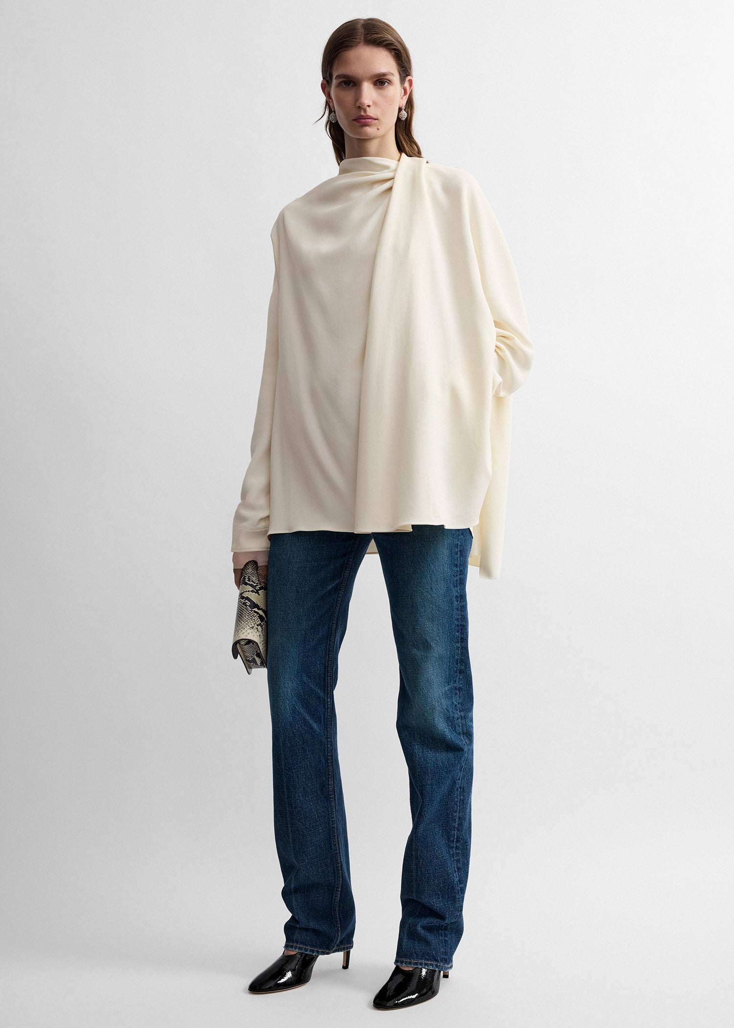 Toteme Studio Asymmetric draped cady blouse ecru