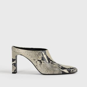 Toteme Studio Bar python-embossed mules black/ecru