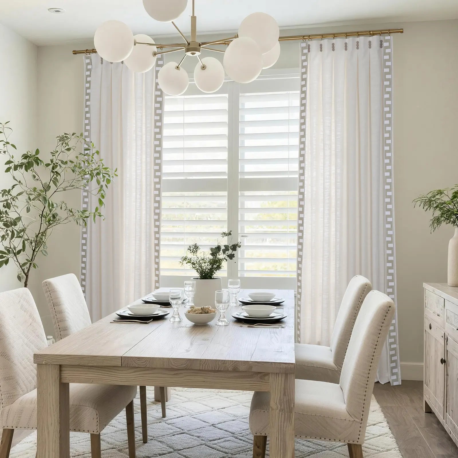 TWOPAGES Liz Linen Buttoned Inverted Box Pleat Curtain with Trim Border (Sold per Pair)
