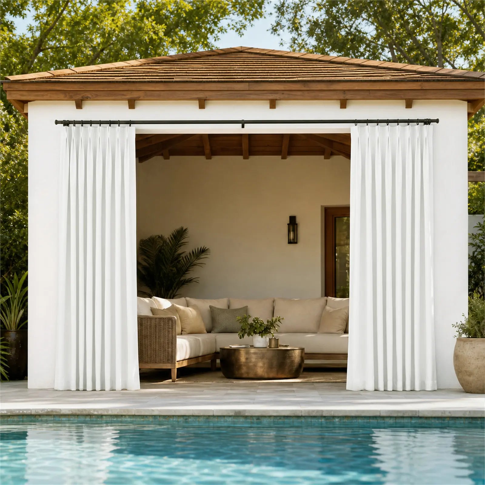 TWOPAGES Heck Waterproof Outdoor Curtain Pleated