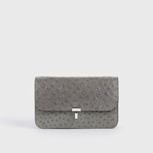 Toteme Studio T-lock ostrich-embossed crossbody grey