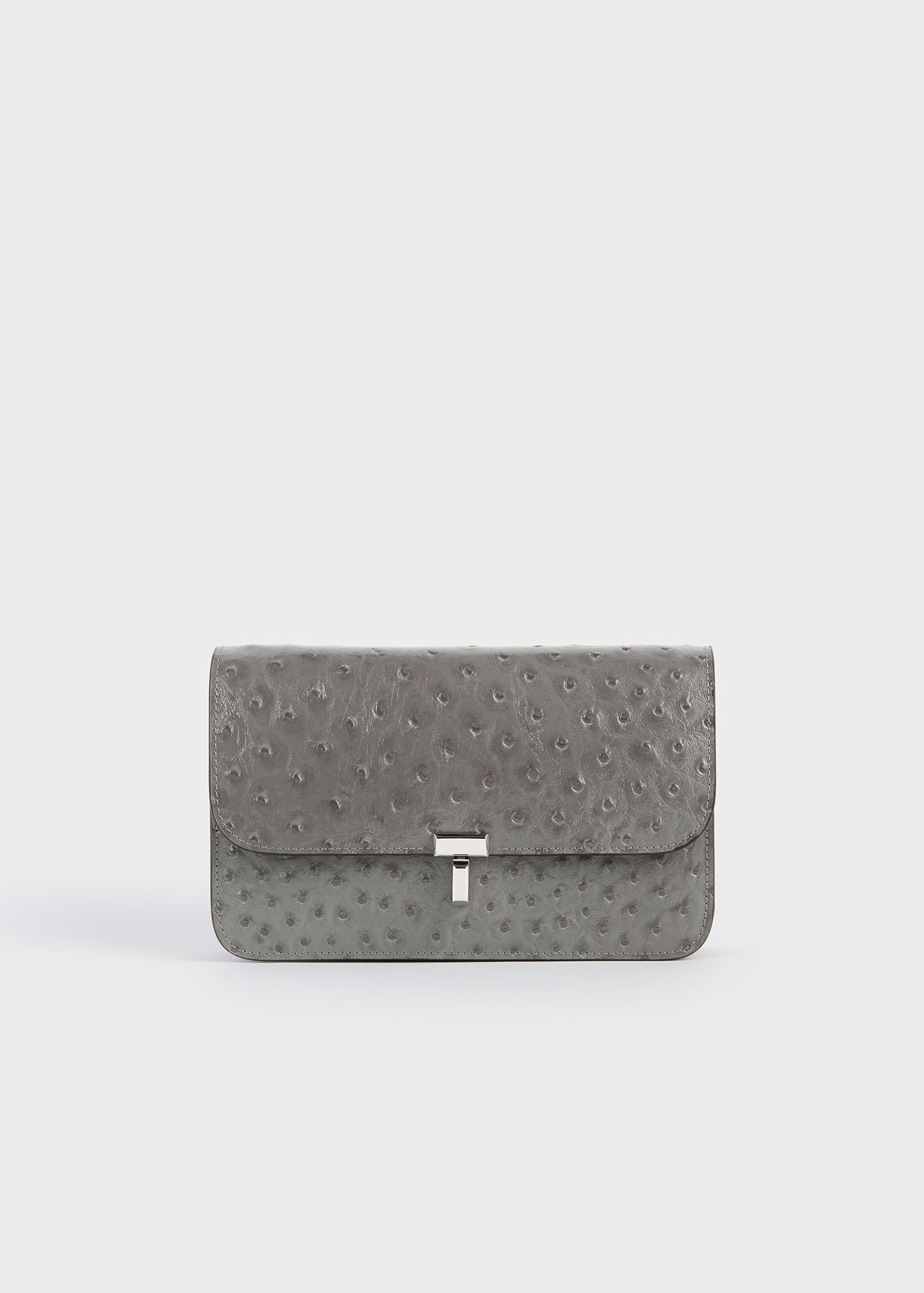 Toteme Studio T-lock ostrich-embossed crossbody grey