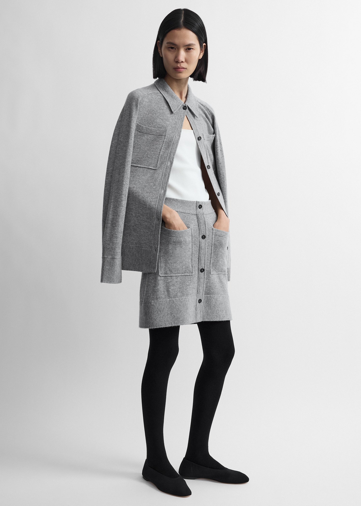 Toteme Studio Buttoned cashmere skirt grey melange