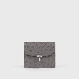 Toteme Studio T-lock ostrich-embossed cardholder grey