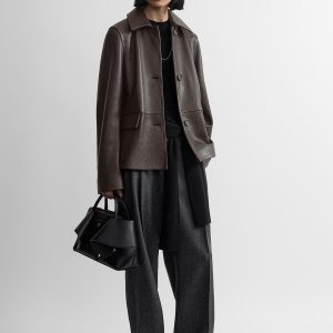 Toteme Studio Grained leather jacket dark brown