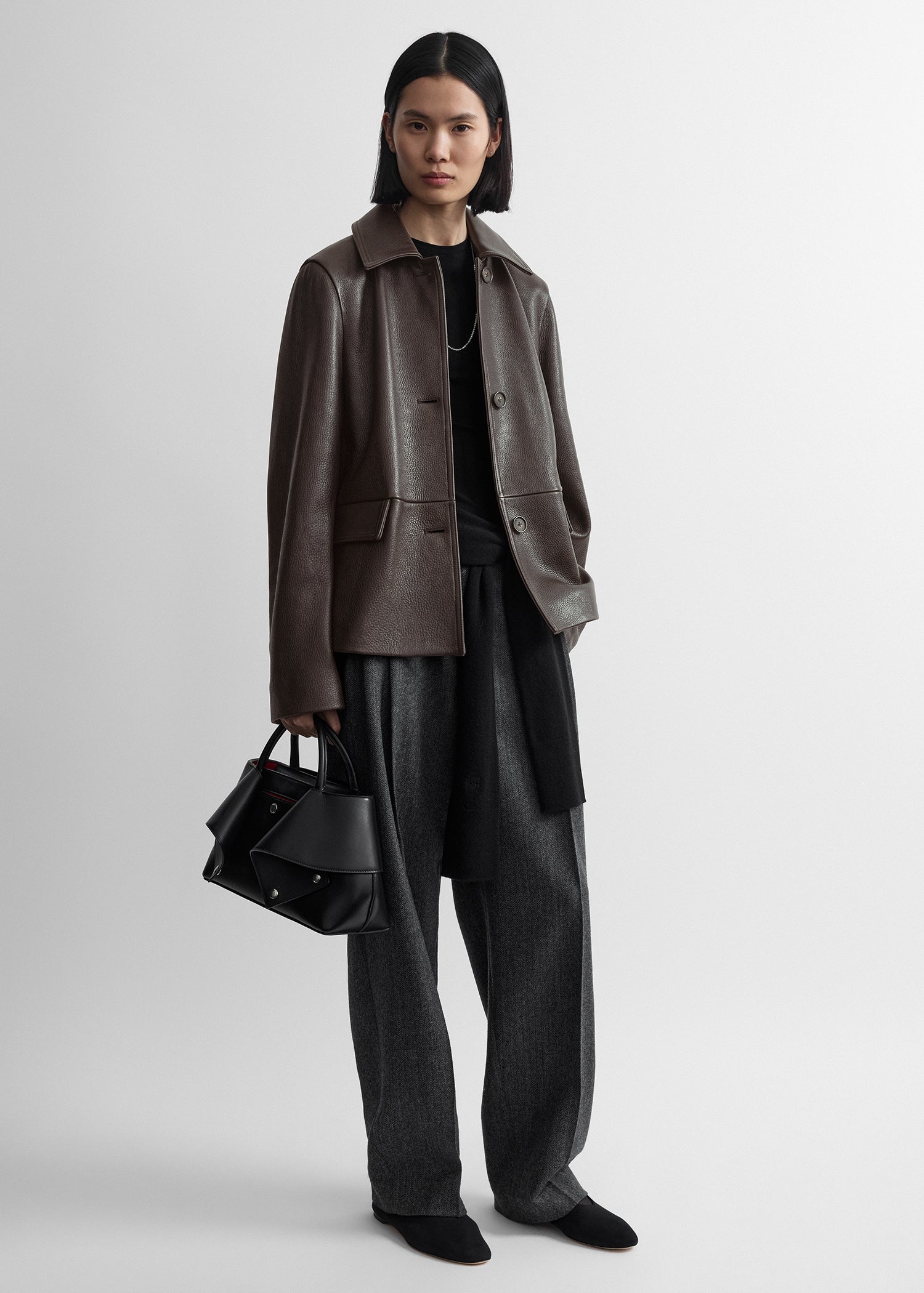 Toteme Studio Grained leather jacket dark brown