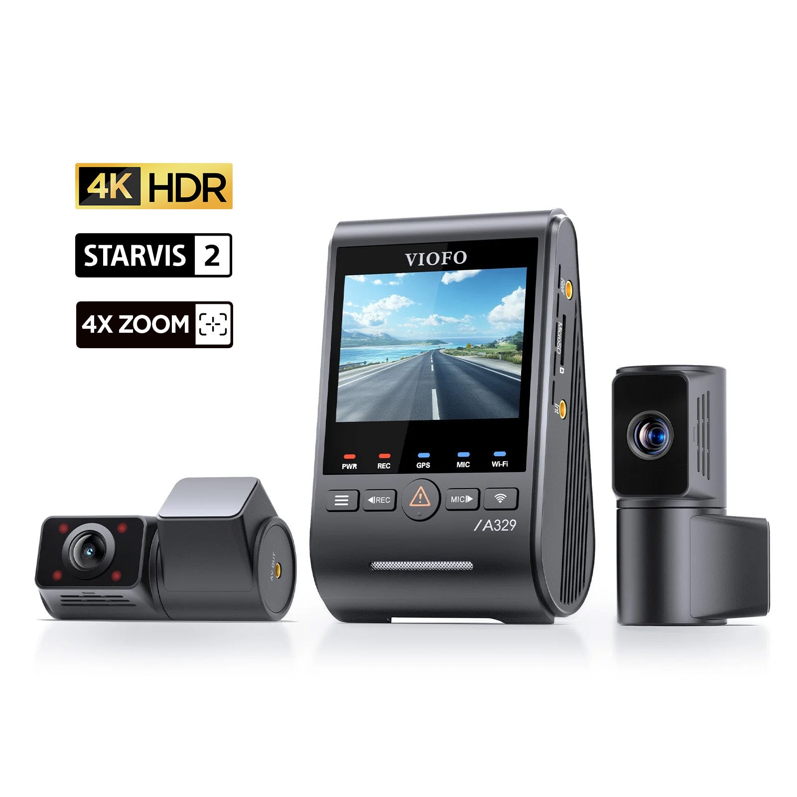 VIOFO A329TC 3CH 4K 30FPS Front+2K Telephoto+2K Fisheye Cabin Dashcam with Sony STARVIS 2