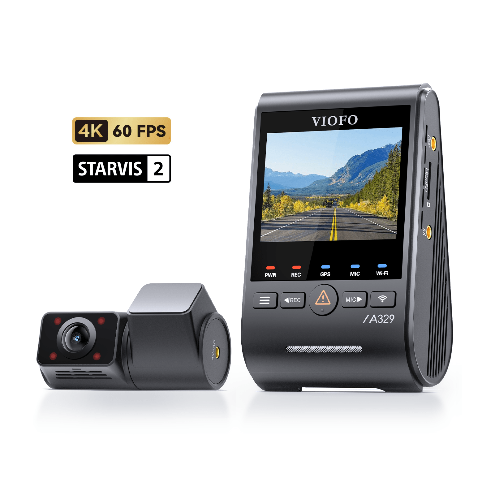 VIOFO A329S 2CH IR Front & Interior Dash Cam, 4K 60FPS Front+2K Fisheye Cabin, Super Night