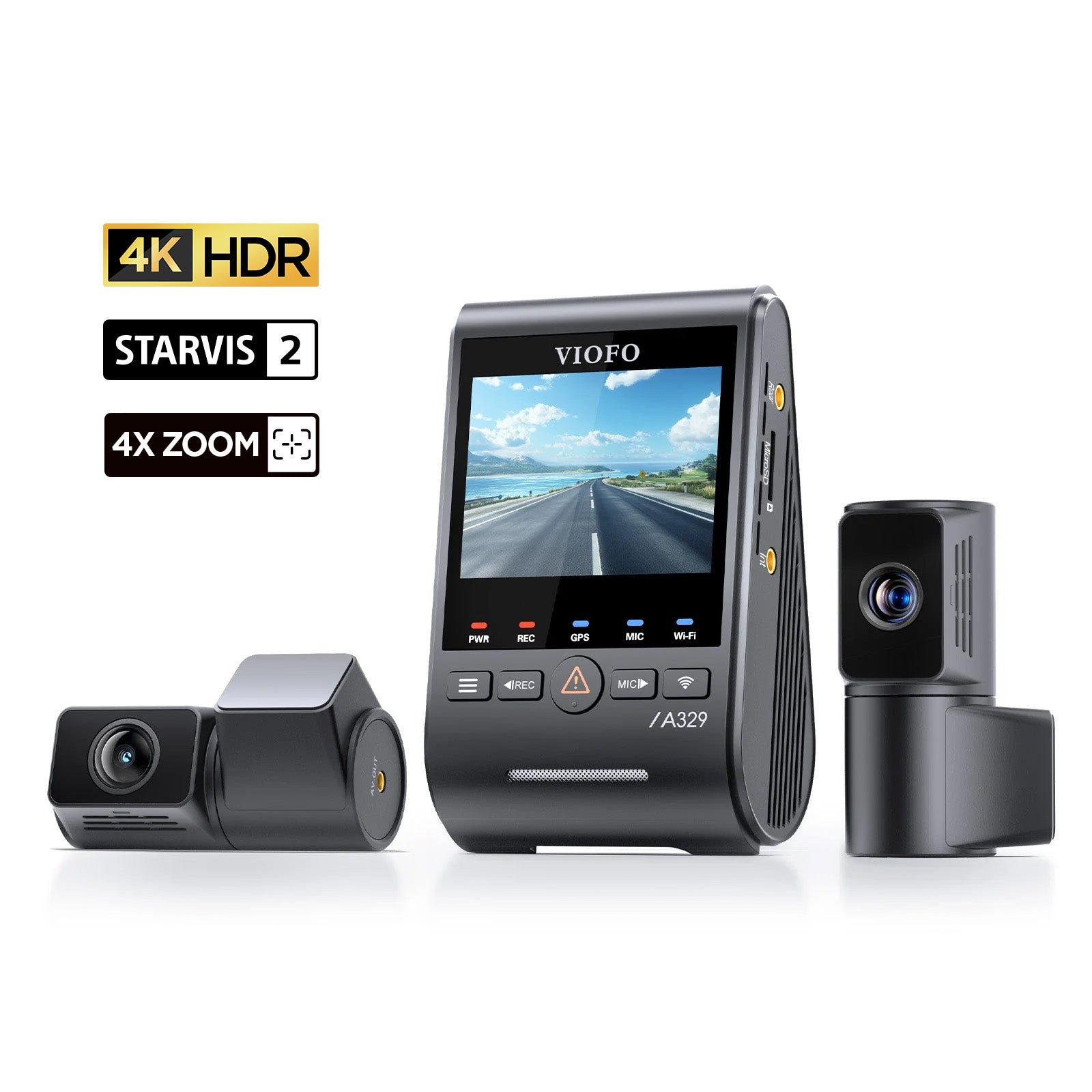VIOFO A329T 3CH 4K 30FPS Front+2K Telephoto Camera+2K Rear Camera, Sony STARVIS 2 Sensor H