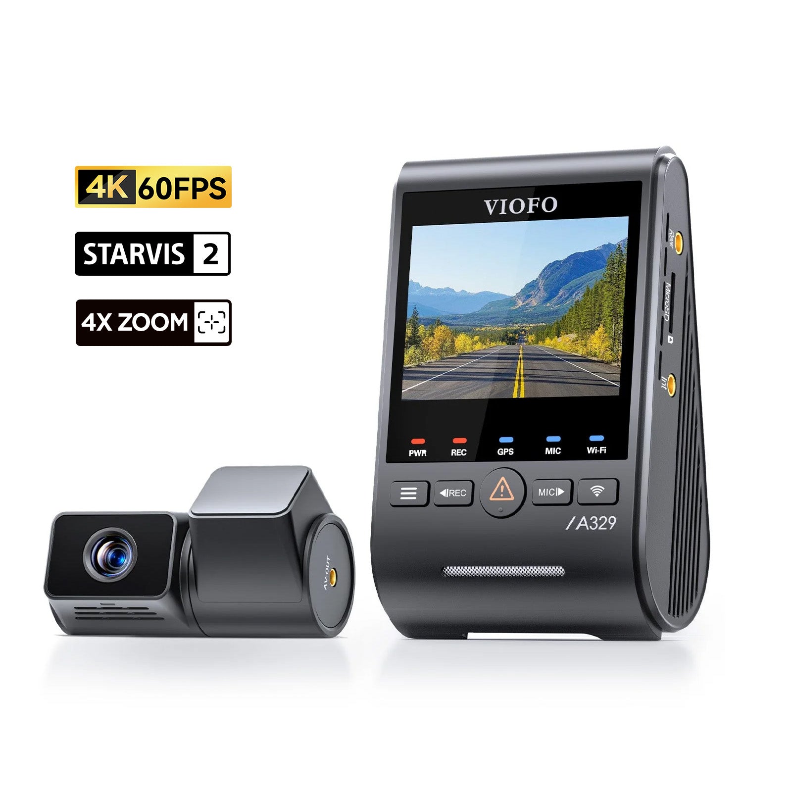 VIOFO A329T 2CH 4K 60FPS+2K Telephoto Camera with 4xOptical Zoom and Sony STARVIS 2 Sensor