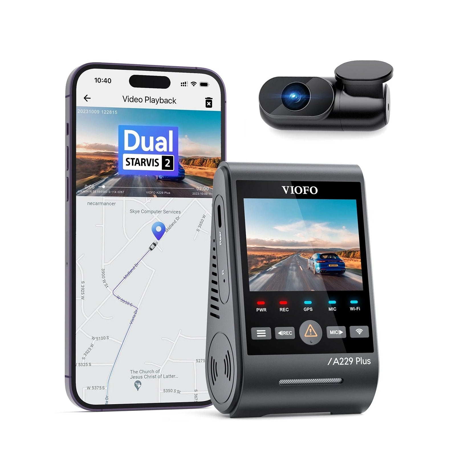 VIOFO A229 Plus 2CH Front and Rear 2K+2K HDR 5GHz Wi-Fi GPS Voice Control Dual Dash Camera