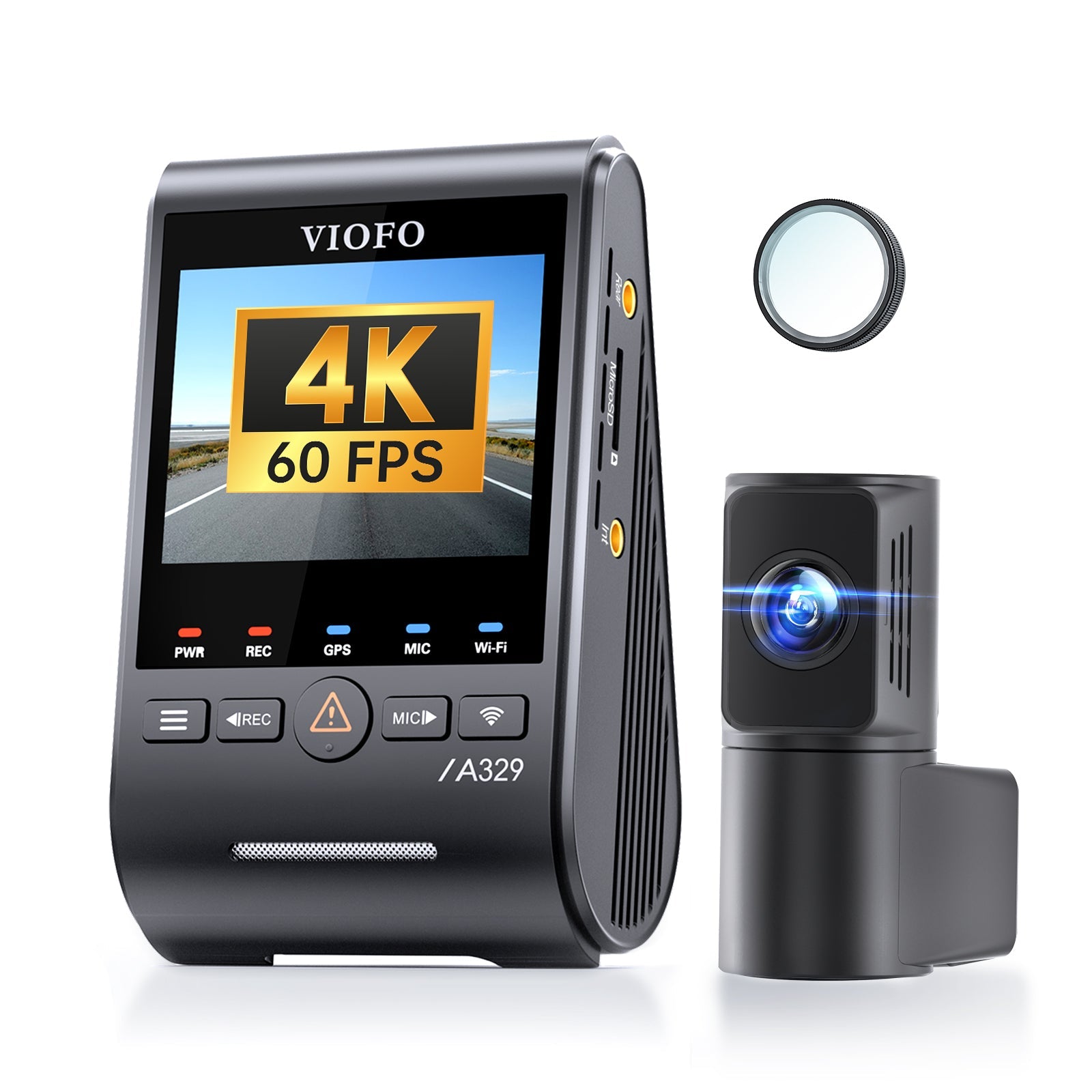 VIOFO A329S 2CH 4K 60FPS+2K HDR Dash Cam with Sony STARVIS 2 Sensor, Built-in Wi-Fi 6 and