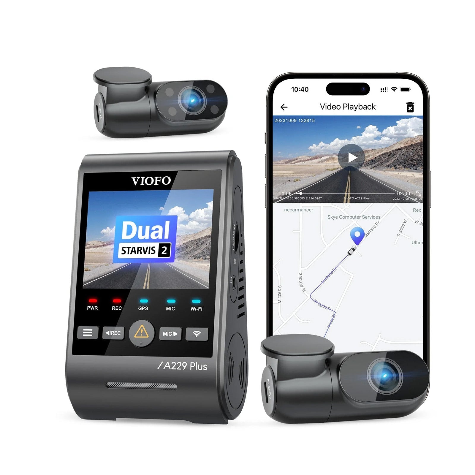 VIOFO A229 Plus 3CH 2K+2K+1080P HDR 5GHz Wi-Fi GPS Voice Control 3 Channel Dash Camera wit