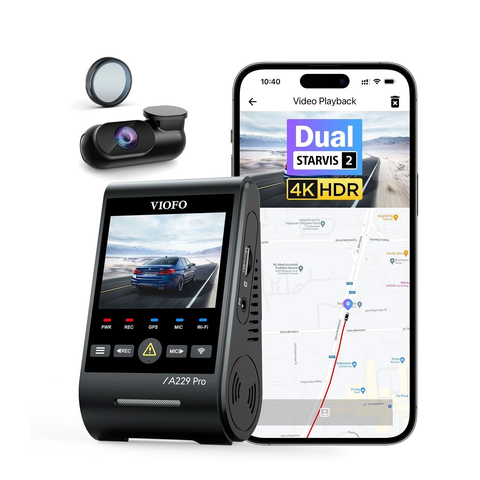 VIOFO A229 Pro 2CH Front and Rear 4K+2K HDR Dual Dash Cam with Sony STARVIS 2 Sensors Supe