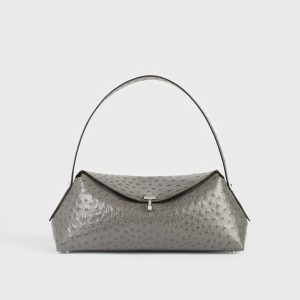 Toteme Studio T-lock ostrich-embossed shoulder grey