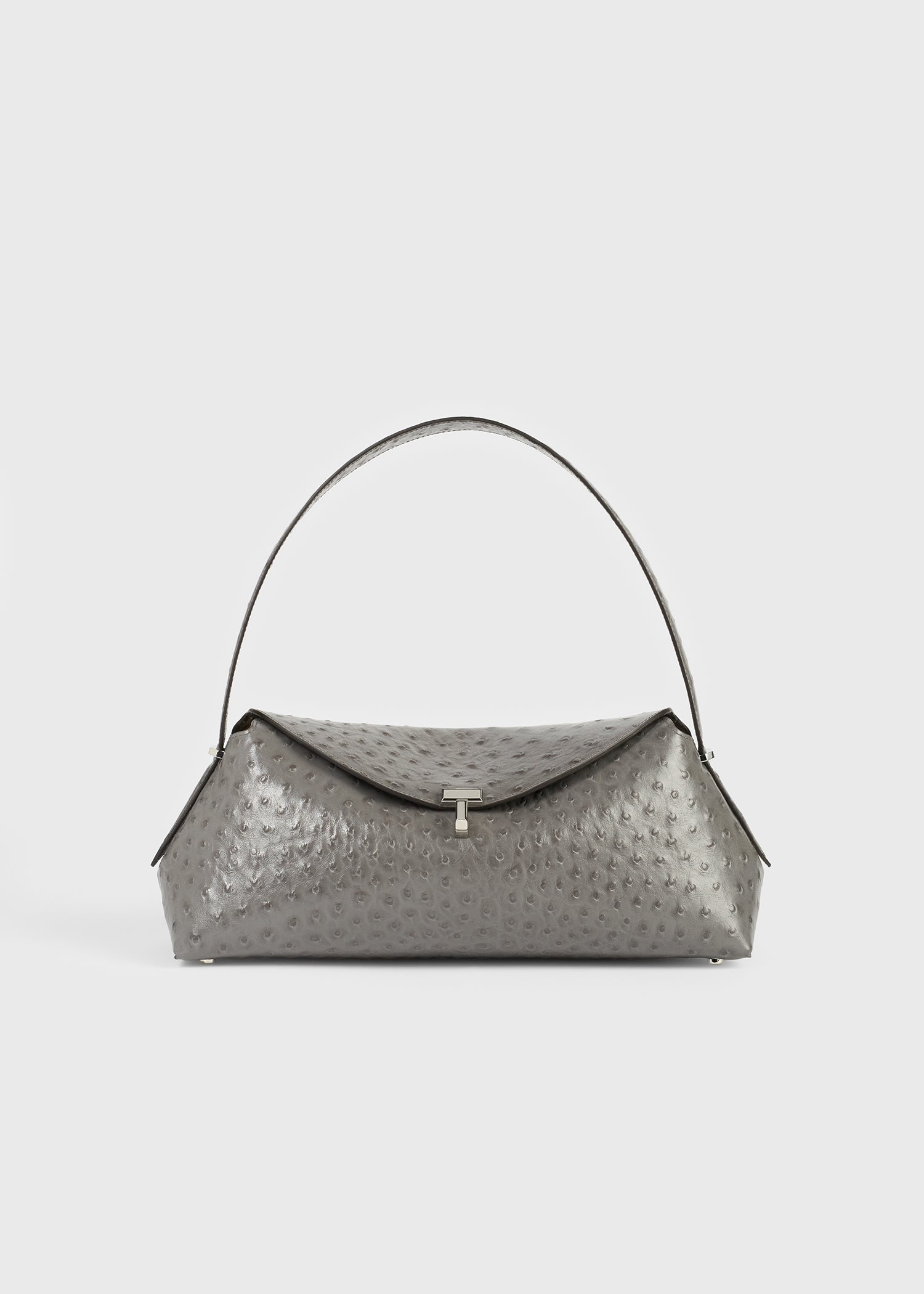 Toteme Studio T-lock ostrich-embossed shoulder grey
