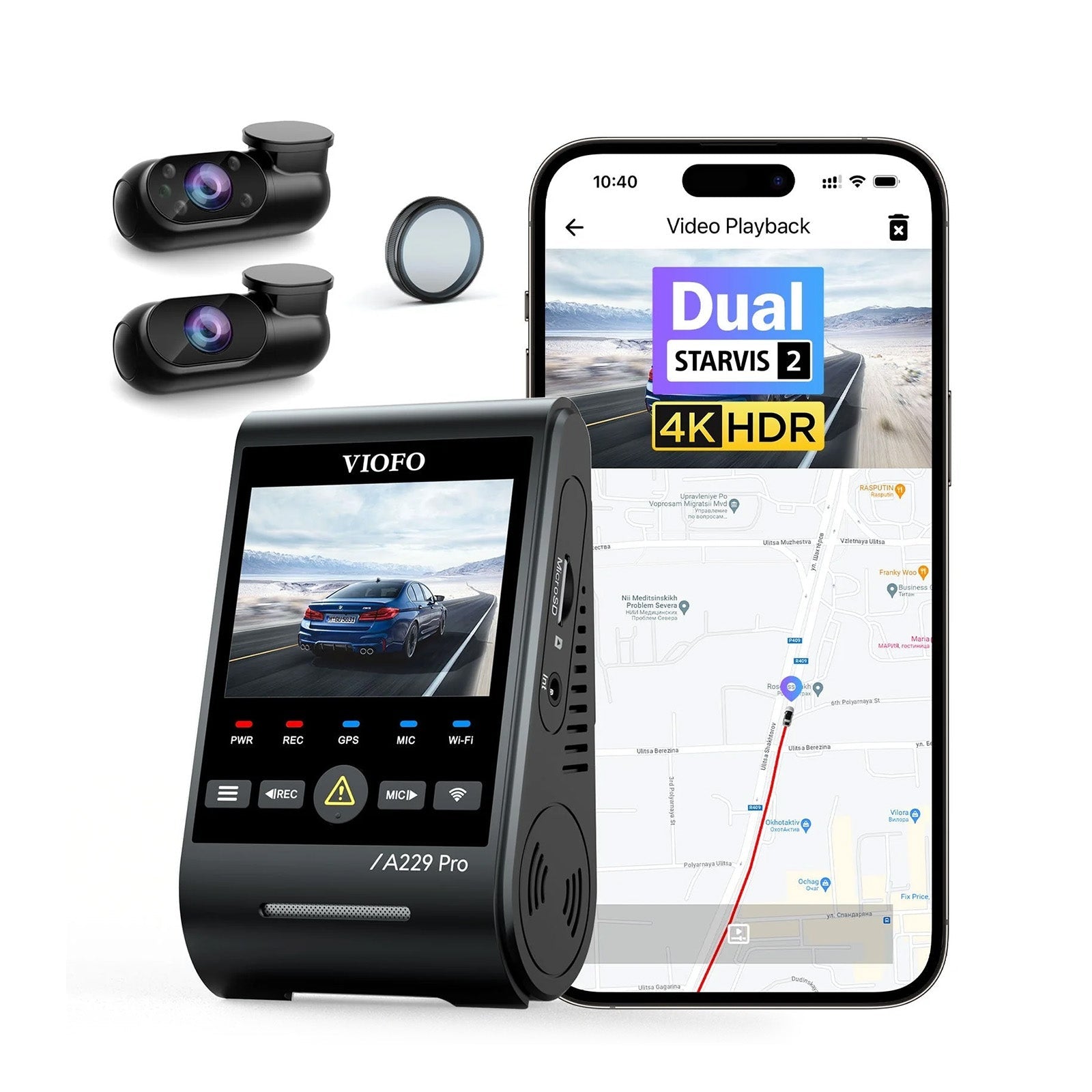 VIOFO A229 Pro 3CH 4K+2K+1080P HDR 3 Channels Car Dash Camera with Sony STARVIS 2 Sensors