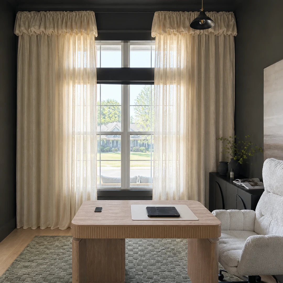 TWOPAGES Patti Premium 100% Belgian Linen Ruffle Top Curtain