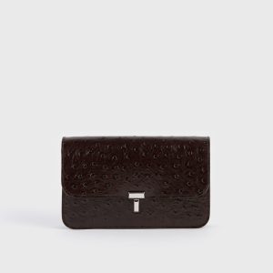Toteme Studio T-lock ostrich-embossed crossbody bordeaux