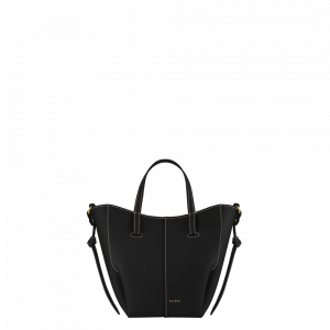 Polene Paris Cyme Tote Nano - Noir Grainé Coutures Écrues